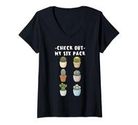 Women's Check Out My Six Pack Cactuses Plant Mom Dad V-Neck T-Shirt