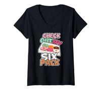 Womens Check Out My Six Pack Funny Gym Food Dessert Donut Lover V-Neck T-Shirt