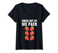 Womens Check Out My Six Pack Strawberry V-Neck T-Shirt