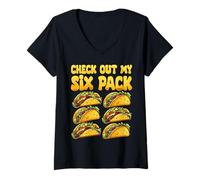 Women's Check Out My Six Pack Tacos Funny Cinco De Mayo Taco Tuesday V-Neck T-Shirt