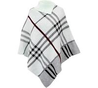 Womens Check Printed Cable Knitted Poncho, Ladies Stretch Collared Cape Folded Roll Neck Lightweight Solid Winter Wrap Pullover Warm Long Shawl Jumper Poncho Top, UK One Size, White
