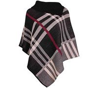 Womens Check Printed Ladies Stretch Knitted Collared Cape Wrap Shawl Jumper Poncho Top Black 8-16