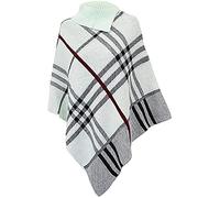 Womens Check Printed Ladies Stretch Knitted Collared Cape Wrap Shawl Jumper Poncho Top (Check, Cream)