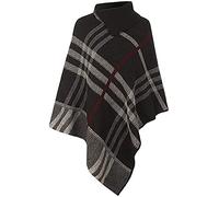 Womens Check Printed Ladies Stretch Knitted Collared Cape Wrap Shawl Jumper Poncho Top (Check, Dark Grey)