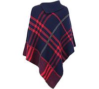 Womens Check Printed Ladies Stretch Knitted Collared Cape Wrap Shawl Jumper Poncho Top (Check, Navy Blue)