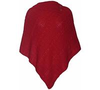 Womens Check Printed Ladies Stretch Knitted Collared Cape Wrap Shawl Jumper Poncho Top (Plain Red)