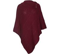 Womens Check Printed Ladies Stretch Knitted Collared Cape Wrap Shawl Jumper Poncho Top (Plain Wine)