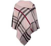 Womens Check Printed Ladies Stretch Knitted Collared Cape Wrap Shawl Jumper Poncho Top Stone 8-16