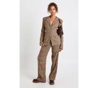 Womens Check Seam Detail Straight Trousers - Brown - 8, Brown