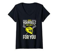 Women's Check Yourself Or I'll Do It for You Lacrosse V-Neck T-Shirt