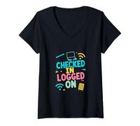 Women's Checked in Logged On Travel Lifestyle V-Neck T-Shirt
