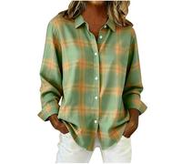 Womens Checked Shirt Long Sleeve Button Down Blouse Loose Casual Tops Classic Check Design Soft Comfortable Daily Wear Ladies Plaid Shirts Spring Summer Outfits