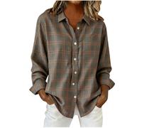 Womens Checked Shirt Long Sleeve Button Down Blouse Loose Casual Tops Classic Check Design Soft Comfortable Daily Wear Ladies Plaid Shirts Spring Summer Outfits