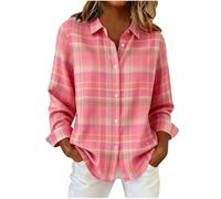 Womens Checked Shirt Long Sleeve Button Down Blouse Loose Casual Tops Classic Check Design Soft Comfortable Daily Wear Ladies Plaid Shirts Spring Summer Outfits