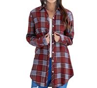 Womens Checked Shirts Long Sleeve Slim Fit Button Down Shirts Women Ladies Classic Check Blouses Top Office Work Blouses Plaid Shirt Casual Fashion Comforty Jackets Boyfriend Tops