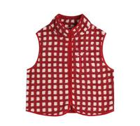 Women's Checkered Polar Fleece Vest, Midnight Lunch Plaid Vest, Sleeveless Winter Fleece Jacket, Light weight decorative Zip Up Sleeveless Crochet Plaid Gilet