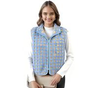 Women's Checkered Sherpa Fleece Vest Sleeveless Zip-Up Cardigan | High Collar Winter Warm Vest | Autumn Winter Cozy Fleece Outerwear for Women (UK, Alpha, L, Regular, Regular, Blue)