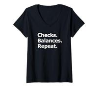 Women's Checks Balances Repeat Constitutional V-Neck T-Shirt