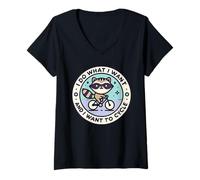 Womens Cheeky Bicycle Raccoon with Saying for Cycling Fans V-Neck T-Shirt
