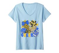 Womens Cheer Mama Football Cheerleading Game Day Touchdown Season V-Neck T-Shirt