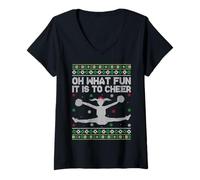 Womens Cheerleading Funny Oh What Fun It is to Cheer Ugly Christmas V-Neck T-Shirt