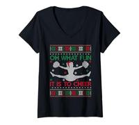 Womens Cheerleading Funny Oh What Fun It is to Cheer Ugly Christmas V-Neck T-Shirt
