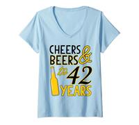 Womens Cheers & Beers to 42 Years Forty-Second Birthday Celebration V-Neck T-Shirt