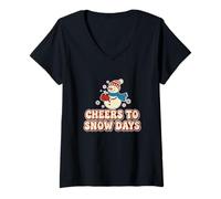 Womens Cheers Snow Days Cute Snowman Christmas Winter Holiday Retro V-Neck T-Shirt
