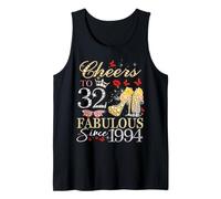 Womens Cheers to 32 Fabulous Since 1994 32nd Birthday Queen Tank Top