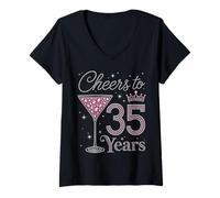 Women's Cheers to 35 Years Old 35th Birthday Fabulous Queens V-Neck T-Shirt