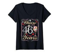 Women's Cheers to 46 Years Old Wedding Anniversary 46th Birthday V-Neck T-Shirt