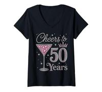 Women's Cheers to 50 Years Old 50th Birthday Fabulous Queens V-Neck T-Shirt