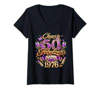 Women's Cheers to 50 Years Old Wedding Anniversary 50th Birthday V-Neck T-Shirt