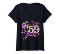 Women's Cheers to 59 Years Old Wedding Anniversary 59th Birthday V-Neck T-Shirt