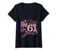 Women's Cheers to 61 Years Old Wedding Anniversary 61st Birthday V-Neck T-Shirt