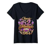 Women's Cheers to 62 Years Old Wedding Anniversary 62nd Birthday V-Neck T-Shirt