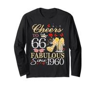 Womens Cheers to 66 Fabulous Since 1960 66th Birthday Queen Long Sleeve T-Shirt