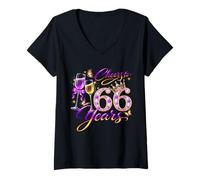 Women's Cheers to 66 Years Old Wedding Anniversary 66th Birthday V-Neck T-Shirt