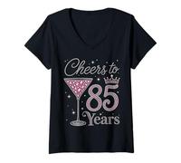 Women's Cheers to 85 Years Old 85th Birthday Fabulous Queens V-Neck T-Shirt