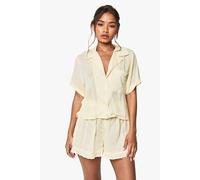 Womens Cheesecloth Boxy Short Sleeve Shirt & Shorts Pyjama Set - Yellow - 10, Yellow