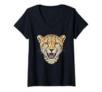 Womens Cheetah Cat Leopard Wild Spirit Vintage Safari Portrait V-Neck T-Shirt
