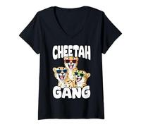 Womens Cheetah Gang Cool Big Cat Safari Wildlife Vibes V-Neck T-Shirt