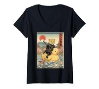 Women's Cheetah Ninja Japan Vintage Japanese Ukiyo-e Art V-Neck T-Shirt