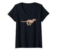 Womens Cheetah Picture, Cheetah Running at Full Speed V-Neck T-Shirt