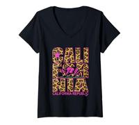 Womens Cheetah Pink California Republic T-Shirt V-Neck T-Shirt