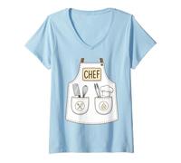 Women's Chef Apron Funny Cute Culinary Cooking Costume V-Neck T-Shirt