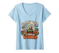 Women's Chef Cook Halloween Cooking Up Something Wicked Restaurant V-Neck T-Shirt