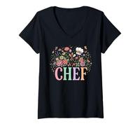 Women's Chef Culinary Floral Garden Kitchen Cook Design V-Neck T-Shirt