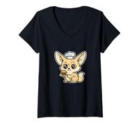 Women's Chef Fennec Mini Burger Kawaii V-Neck T-Shirt