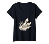 Women's Chef Knife Chop Speed Linocut Kitchen Art V-Neck T-Shirt
